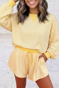 Striped Long Sleeve and Shorts Two Piece Set S–4X: Yellow / S