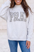 PRAY Polka Dot Embroidered Mock Neck Sweatshirt : Gray / M