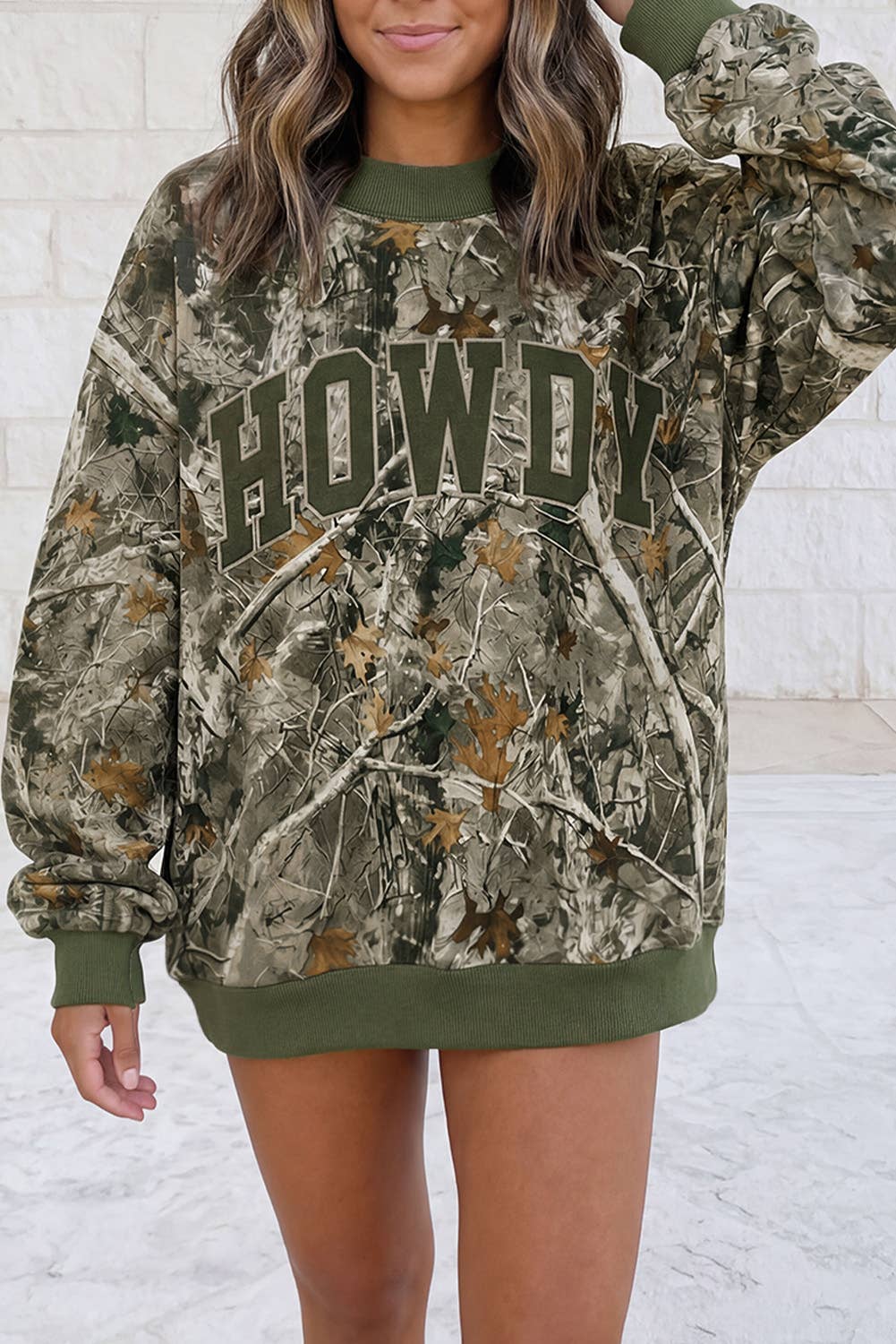 Mallard Letter Print Mock Neck Sweatshirt S-4X: Green HOWDY / M