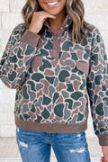 Camouflage Quilt Fabric Oversized Collared Top S–4X: Multicolour / M