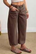 Solid Color Square Patch Pocket Ankle-length Barrel Jeans: Coffee / 4