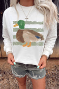 Western Duck Graphic Casual Pullover Sweatshirt: White / M