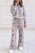 Casual Muted Camouflage Print Two-Piece Loungewear S-4X: Multicolour / S
